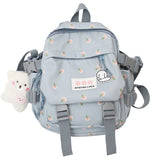 Women Nylon School Backpack with Pendant Pin Convertible Shoulder Bags