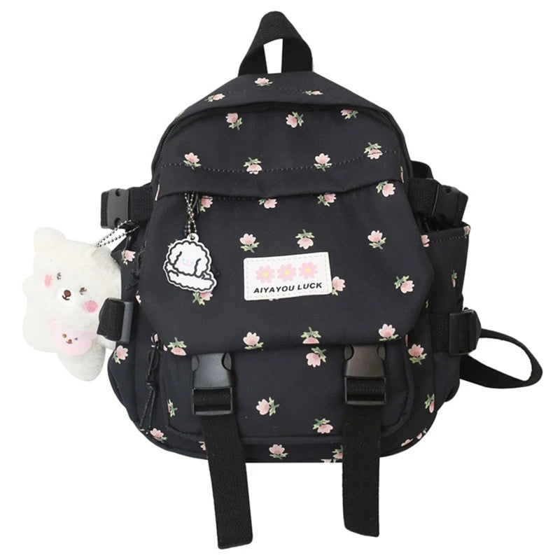Women Nylon School Backpack with Pendant Pin Convertible Shoulder Bags