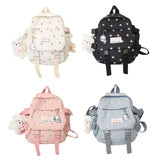 Women Nylon School Backpack with Pendant Pin Convertible Shoulder Bags