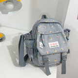 Women Nylon School Backpack with Pendant Pin