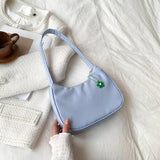 Small Underarm Nylon Shoulder Bag with Flower Pendant