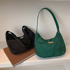 Women Nylon Solid Shoulder Bag Zipper Small Crescent Messenger Handbags
