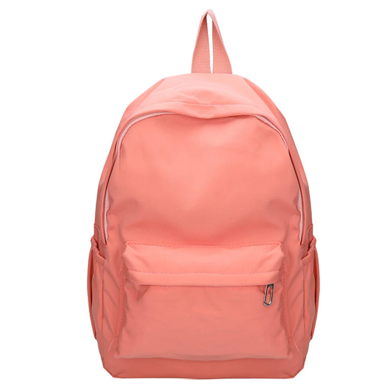 Women Nylon Zipper Backpack Preppy Style Solid School Knapsacks Girls Large