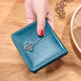 Women Oil Wax Vintage Short Wallet PU Leather Purse Clutch Cardholder Coin Purse