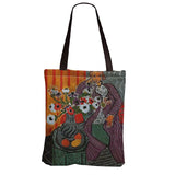 Women Oil Painting Canvas Tote Bag Large Capacity Handbag