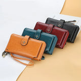 Women Oil wax Leather Tassel Wallet Long Phone Purses Card Capacity Clutch
