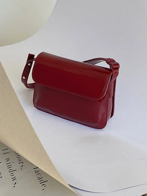 Vintage Wine Red Patent Leather Underarm Bag All-match Messenger Bags