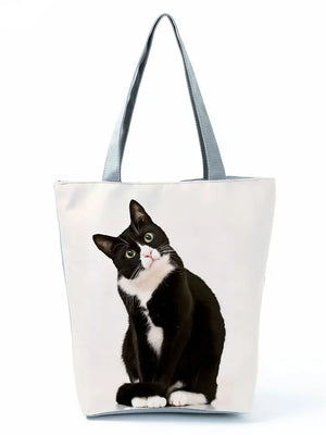 Women Outdoor Casual Tote Cat Printed Tote Bag High Capacity