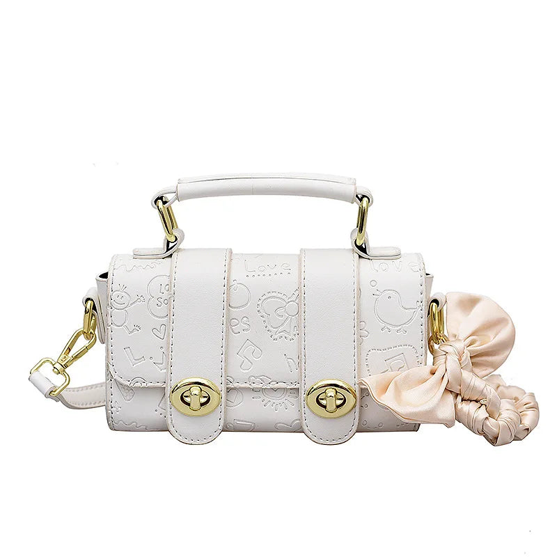 Embossed Silk Scarf Shoulder Bucket Bag Diagonal Bag
