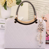 Women PU Handbag with Hanging Ornament Top-handle Shoulder Bag