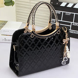 Women PU Handbag with Hanging Ornament Top-handle Shoulder Bag
