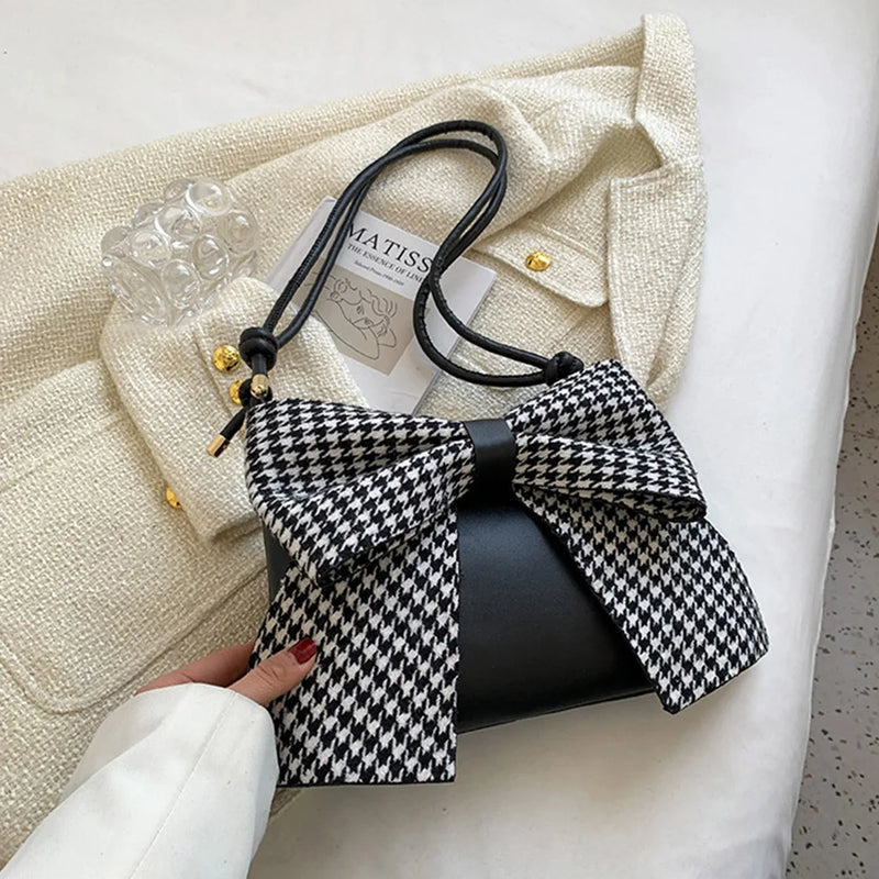 Women PU Leather Bow Shoulder Bag Zipper Crossbody Casual Clutch Bags
