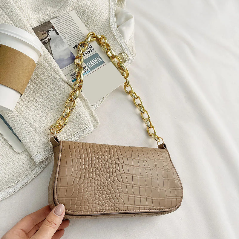 Women Crocodile Pattern Underarm Bag Chain Shoulder Business Clutch Bags