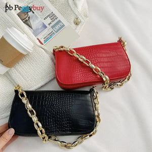 Women Crocodile Pattern Underarm Bag Chain Shoulder Business Clutch Bags