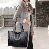 Retro PU Leather Tote Bag with Double Shoulder Strap