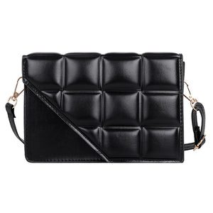 Women PU Leather Crossbody Bag Embossed Lattice Solid Handbag