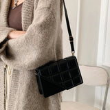 Women PU Leather Crossbody Bag Embossed Lattice Solid Handbag