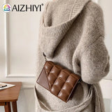 Women PU Leather Crossbody Bag Embossed Lattice Solid Handbag