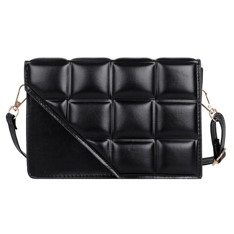 Women PU Leather Crossbody Bag Embossed Lattice Solid Handbag
