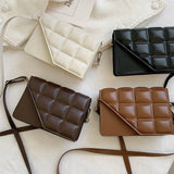 Women PU Leather Crossbody Bag Embossed Lattice Solid Handbag