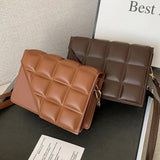 Women PU Leather Crossbody Bag Embossed Lattice Solid Handbag
