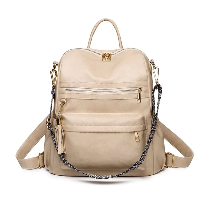 Women PU Leather School Backpack Convertible Ladies Casual Daypack Travel