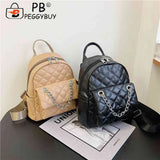 PU Leather Shoulder Backpack Rhombus Student Preppy School Bag