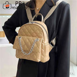 PU Leather Shoulder Backpack Rhombus Student Preppy School Bag