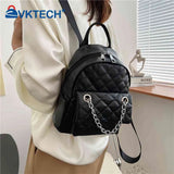 Women PU Leather Shoulder Backpack Rhombus Ladies Student Preppy School Backpack