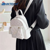 Women PU Leather Shoulder Backpack Rhombus Preppy School Travel Mochilas