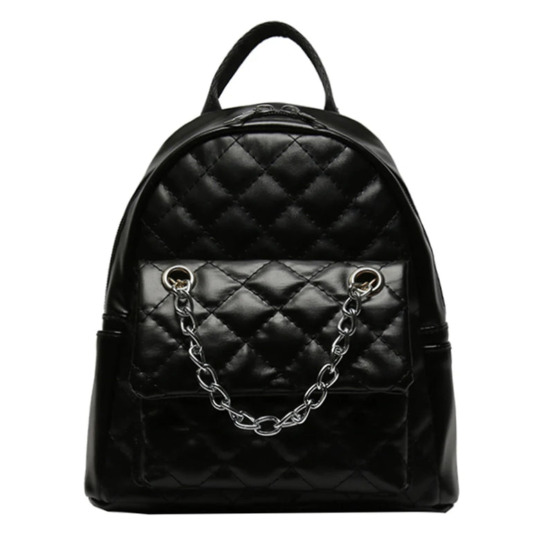 Women PU Leather Shoulder Backpack Rhombus Preppy School Travel Mochilas