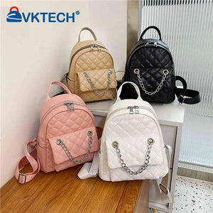 Women PU Leather Shoulder Backpack Rhombus Preppy School Travel Mochilas