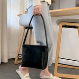 Women PU Leather Shoulder Bags Large Capacity Bucket Bag Vintage Handbags