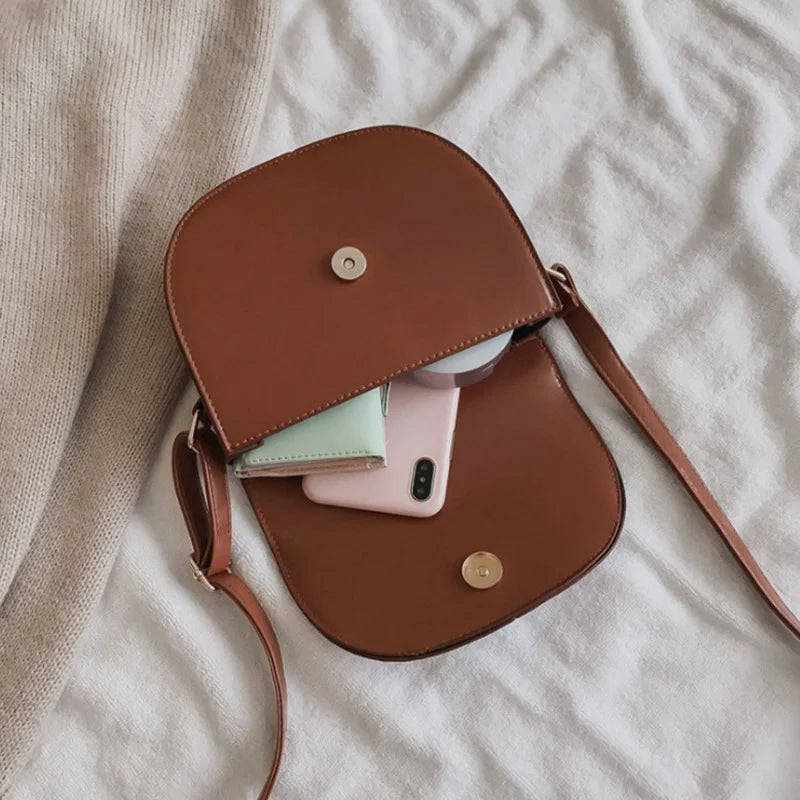 Vintage PU Leather Shoulder Bag with Hasp Flap
