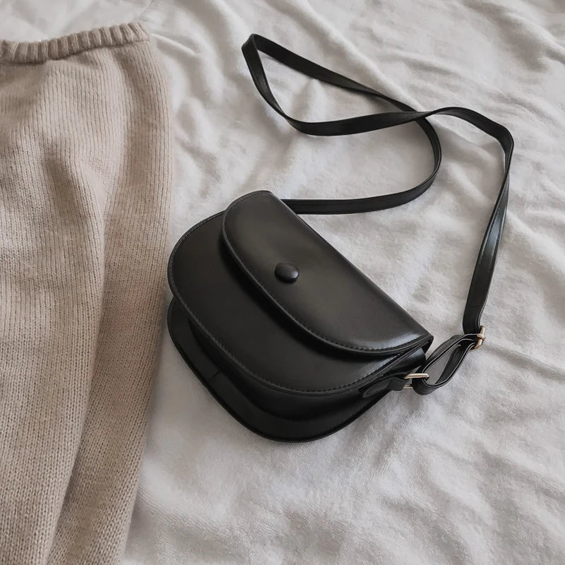 Vintage PU Leather Shoulder Bag with Hasp Flap