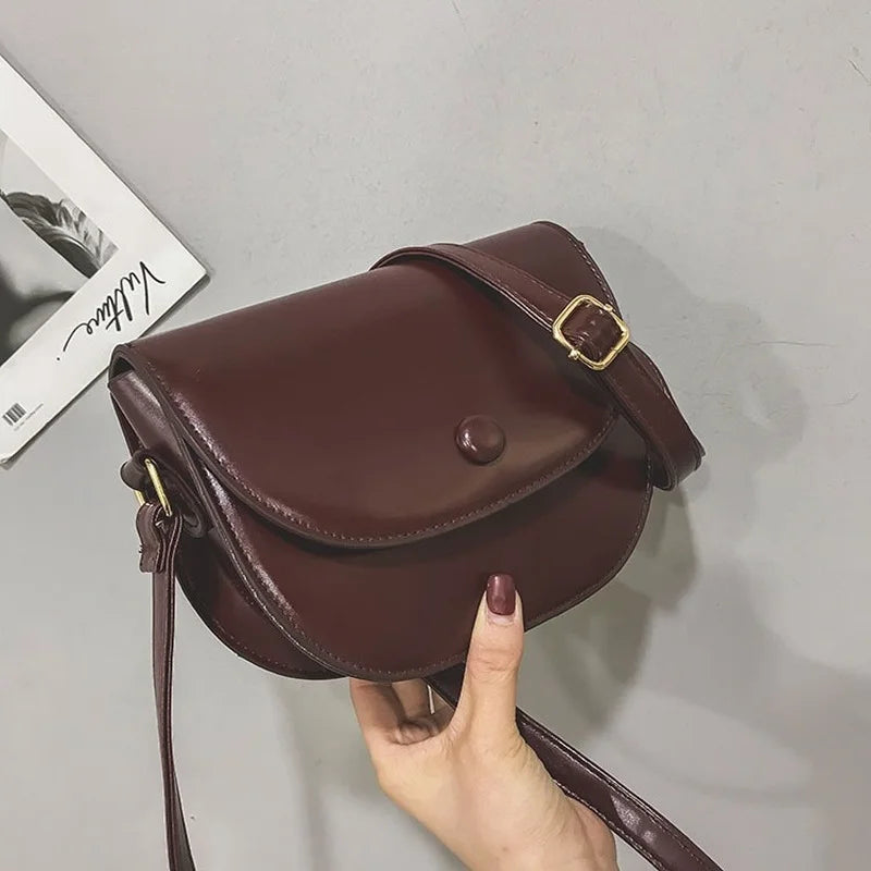 Vintage PU Leather Shoulder Bag with Hasp Flap