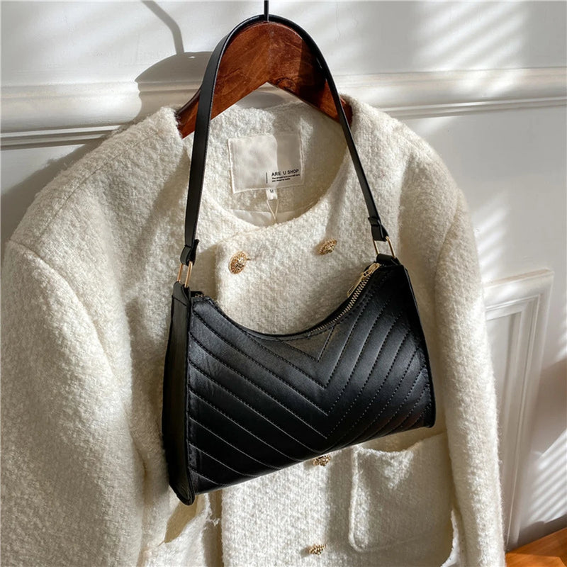 Women PU Leather Shoulder Bags Solid Small Zipper Clutch Bag