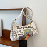 Printed PU Leather Shoulder Bag with Zipper French Style Underarm Tote