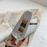 Women PU Leather Shoulder French Bags - Newspaper Print