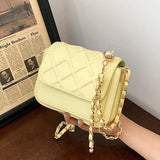 Women PU Leather Small Flap Crossbody Bag Beige Chain Messenger Purse
