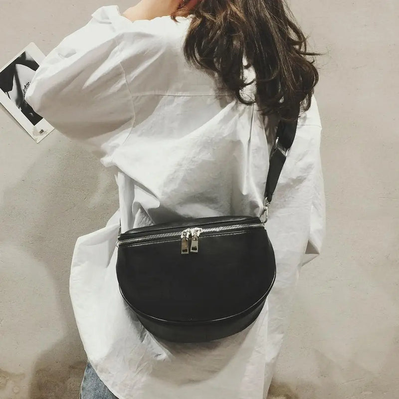 Women PU Leather Waist Bag Casual Belt Shoulder Zipper Pack