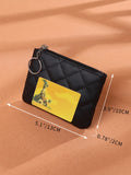 PU Leather Zip Coin Wallet Key Chain Small Purse Money Diamond Pattern