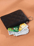 PU Leather Zip Coin Wallet Key Chain Small Purse Money Diamond Pattern