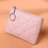 PU Leather Zip Coin Wallet Key Chain Small Purse Money Diamond Pattern