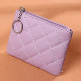 PU Leather Zip Coin Wallet Key Chain Small Purse Money Diamond Pattern