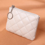 PU Leather Zip Coin Wallet Key Chain Small Purse Money Diamond Pattern