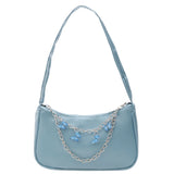 Women PU Underarm Handbags Zipper Closure Butterfly Pendant Chain
