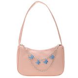 Women PU Underarm Handbags Zipper Closure Butterfly Pendant Chain