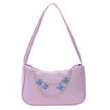 Women PU Underarm Handbags Zipper Closure Butterfly Pendant Chain