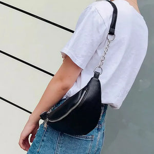 Women PU Waist Bag Chain Zipper Fanny Pack Travel Belt Purse